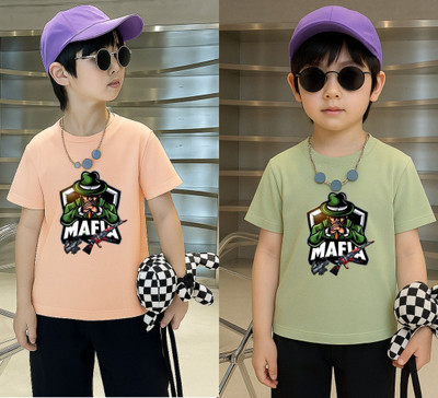 Lecowar Boys Graphic Print Polyester Regular T Shirt(Pink, Green, Pack of 2)
