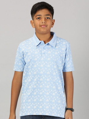 Kiddo Paanti Boys Printed Pure Cotton Regular T Shirt(Blue, Pack of 1)