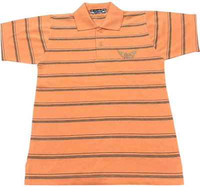 Carlos Boys Striped Cotton Blend Regular T Shirt(Orange, Pack of 1)