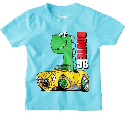 BonOrganik Boys Printed Pure Cotton Regular T Shirt(Blue, Pack of 1)
