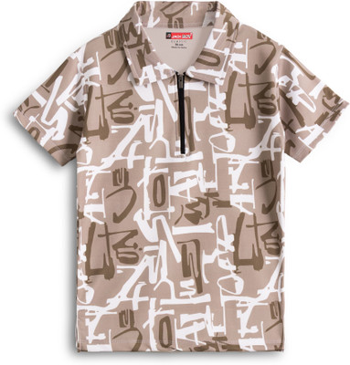 JACKBOY Boys Printed Polycotton Regular T Shirt(Brown, Pack of 1)