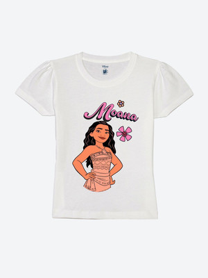YK Disney Girls Graphic Print Cotton Blend Regular T Shirt(White, Pack of 1)