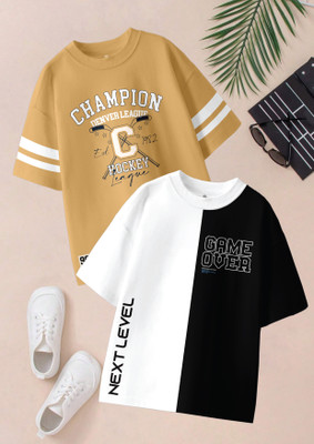 Codez Boys Printed Pure Cotton Oversized T Shirt(Multicolor, Pack of 2)