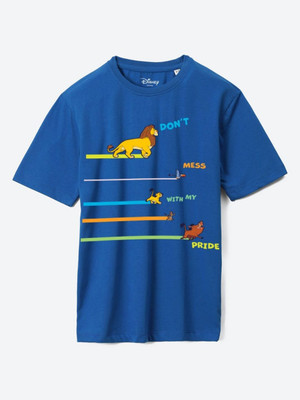 YK Disney Boys Printed Cotton Blend Regular T Shirt(Blue, Pack of 1)