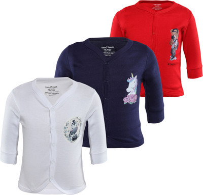 TotzTouch Baby Boys & Baby Girls Printed Pure Cotton Regular T Shirt(Multicolor, Pack of 3)