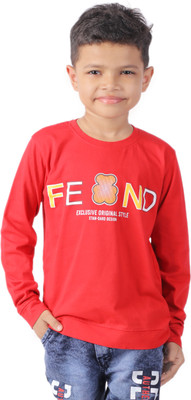 Yellowtoons Boys Printed Cotton Blend Regular T Shirt(Red, Pack of 1)