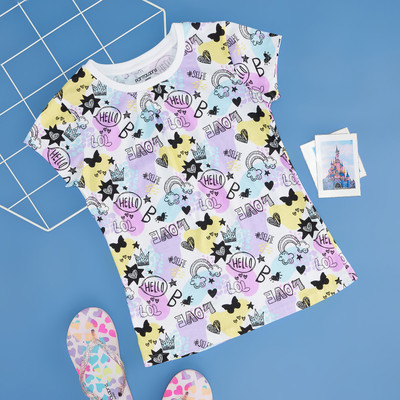 Pantaloons Junior Girls Graphic Print Pure Cotton Regular T Shirt(Pink, Pack of 1)