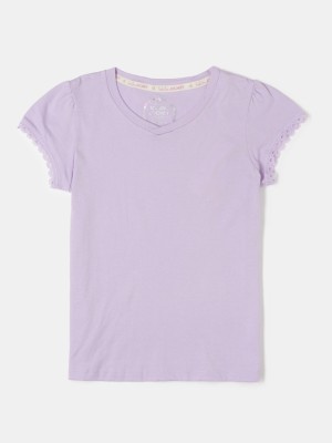 JOCKEY Girls Solid Pure Cotton Regular T Shirt(Purple, Pack of 1)