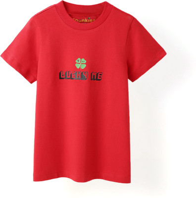 Spunkies Boys Printed Cotton Blend Regular T Shirt(Red, Pack of 1)