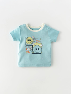 Popees Baby Boys & Baby Girls Cartoon Cotton Blend Regular T Shirt(Blue, Pack of 1)
