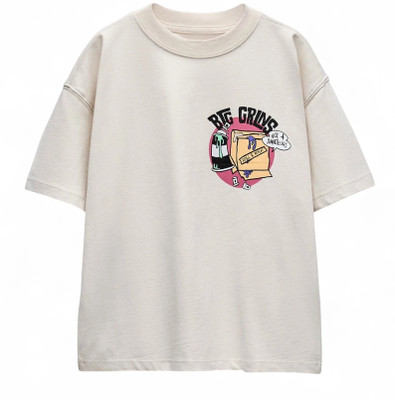 Alan Jones Boys Printed Cotton Blend Oversized T Shirt(Grey, Pack of 1)