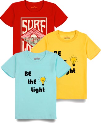 Kiddy Viddy Boys Printed Cotton Blend Regular T Shirt(Yellow, Pack of 3)