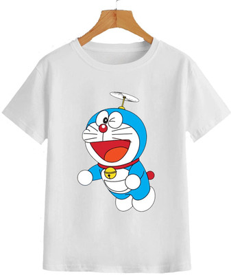 MAADHAV FASHIONS Boys & Girls Cartoon, Printed, Graphic Print Polyester Regular T Shirt(White, Pack of 1)