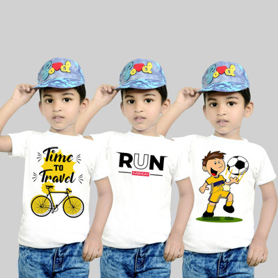 RIvoPrints Baby Boys & Baby Girls Graphic Print Cotton Blend Regular T Shirt(White, Pack of 3)