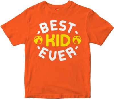 SUPERKID Boys & Girls Typography, Printed Pure Cotton Regular T Shirt(Orange, Pack of 1)