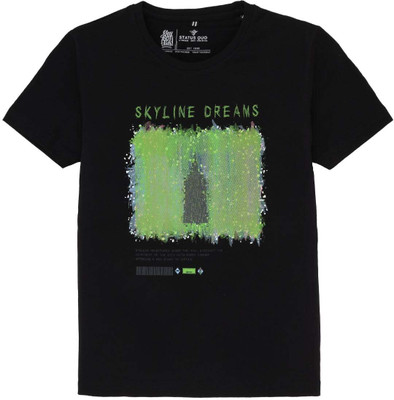Status Quo Boys Printed Elastane, Cotton Blend Regular T Shirt(Black, Pack of 1)