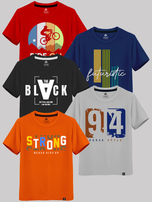 Raax Boys Printed Pure Cotton Regular T Shirt(Multicolor, Pack of 5)