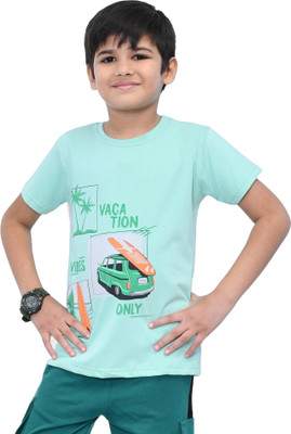 YOUMAA FAB Boys Graphic Print Cotton Blend Regular T Shirt(Green, Pack of 1)