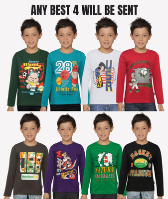 CLAEL Boys Printed Pure Cotton Regular T Shirt(Multicolor, Pack of 4)