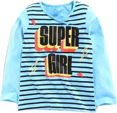 KiddoPanti Boys Typography, Striped Pure Cotton T Shirt(Blue, Pack of 1)