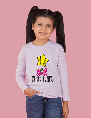 Nusyl Girls Printed Cotton Blend Regular T Shirt(Purple, Pack of 1)
