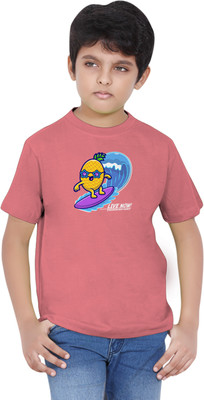 TANTRA Boys Typography Cotton Blend Regular T Shirt(Pink, Pack of 1)