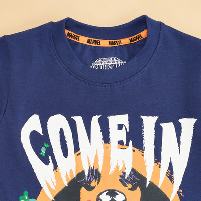 Pantaloons Junior Boys Printed Pure Cotton Regular T Shirt(Dark Blue, Pack of 1)