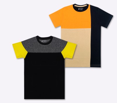 BMG TRENDZ Boys Colorblock Cotton Blend T Shirt(Multicolor, Pack of 2)