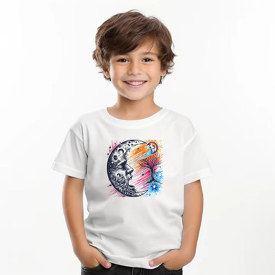 ZAZAY Boys Printed Polyester Regular T Shirt(White, Pack of 1)