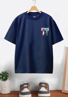 Codez Boys Printed Cotton Blend Oversized T Shirt(Blue, Pack of 1)