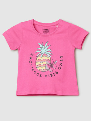 MAX Baby Girls Printed Pure Cotton Regular T Shirt(Pink, Pack of 1)