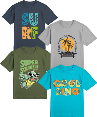 Elora Boys & Girls Printed Pure Cotton Regular T Shirt(Multicolor, Pack of 4)