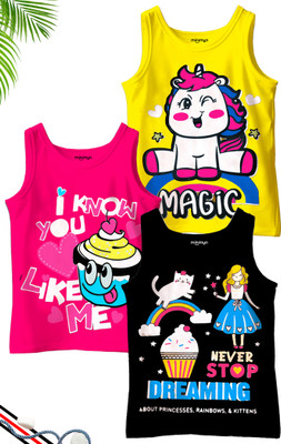 MINI MYN Girls Graphic Print Cotton Blend Regular T Shirt(Multicolor, Pack of 3)