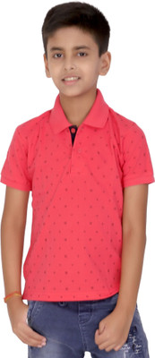 Carlos Boys Printed Polycotton Regular T Shirt(Pink, Pack of 1)