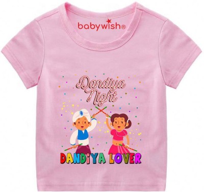 Babywish Boys & Girls Printed Cotton Blend T Shirt(Pink, Pack of 1)