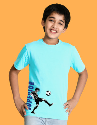 Nusyl Boys Graphic Print Cotton Blend Regular T Shirt(Blue, Pack of 1)