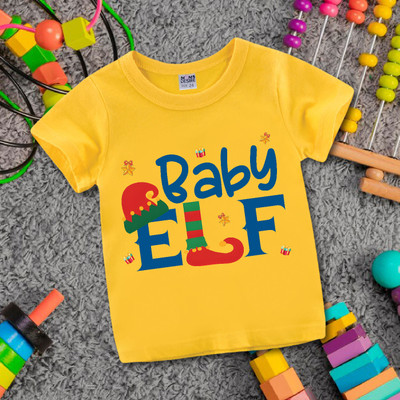 MOMS DESIRE Baby Boys & Baby Girls Self Design Cotton Blend Slim T Shirt(Yellow, Pack of 1)