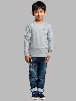 FRISKERS Boys Solid Cotton Blend Regular T Shirt(Grey, Pack of 1)