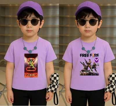 Lecowar Boys Graphic Print Polyester Regular T Shirt(Purple, Pack of 1)