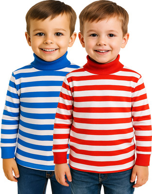 KidzzCart Boys Striped Pure Cotton Regular T Shirt(Multicolor, Pack of 2)