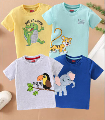 Cute N Tight Baby Boys & Baby Girls Printed Cotton Blend Regular T Shirt(Multicolor, Pack of 4)