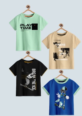 Codez Boys Self Design Cotton Blend T Shirt(Multicolor, Pack of 4)