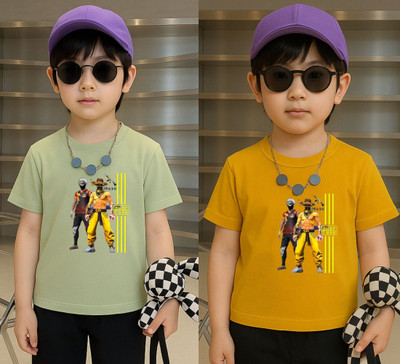 Lecowar Boys Printed Polyester Regular T Shirt(Green, Yellow, Pack of 1)