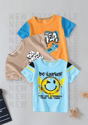 Codez Boys Printed Cotton Blend Regular T Shirt(Multicolor, Pack of 3)