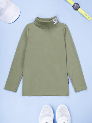 Kiddo Paanti Boys & Girls Solid Cotton Blend Regular T Shirt(Light Green, Pack of 1)