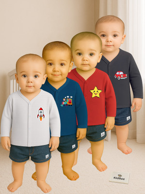KidBee Baby Boys & Baby Girls Solid Cotton Blend Regular T Shirt(Multicolor, Pack of 4)