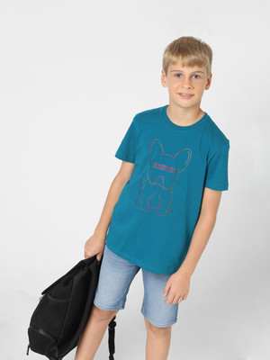 Jack & Jones Junior Boys Printed Cotton Blend Regular T Shirt(Blue, Pack of 1)