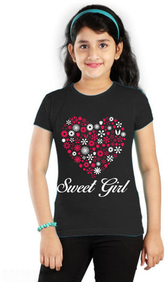 lifeneeds Girls Self Design Pure Cotton Regular T Shirt(Multicolor, Pack of 1)