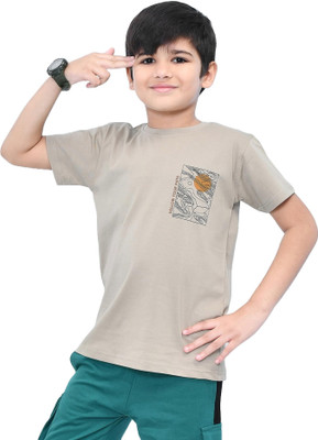 YOUMAA FAB Boys Solid Cotton Blend Regular T Shirt(Grey, Pack of 1)