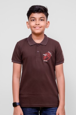 Diego Felipe Boys Printed Pure Cotton T Shirt(Brown, Pack of 1)
